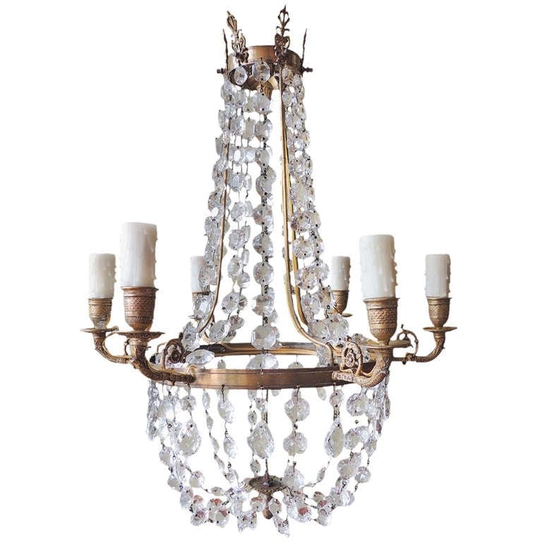 18th Century English Regency Crystal and Brass Chandelier