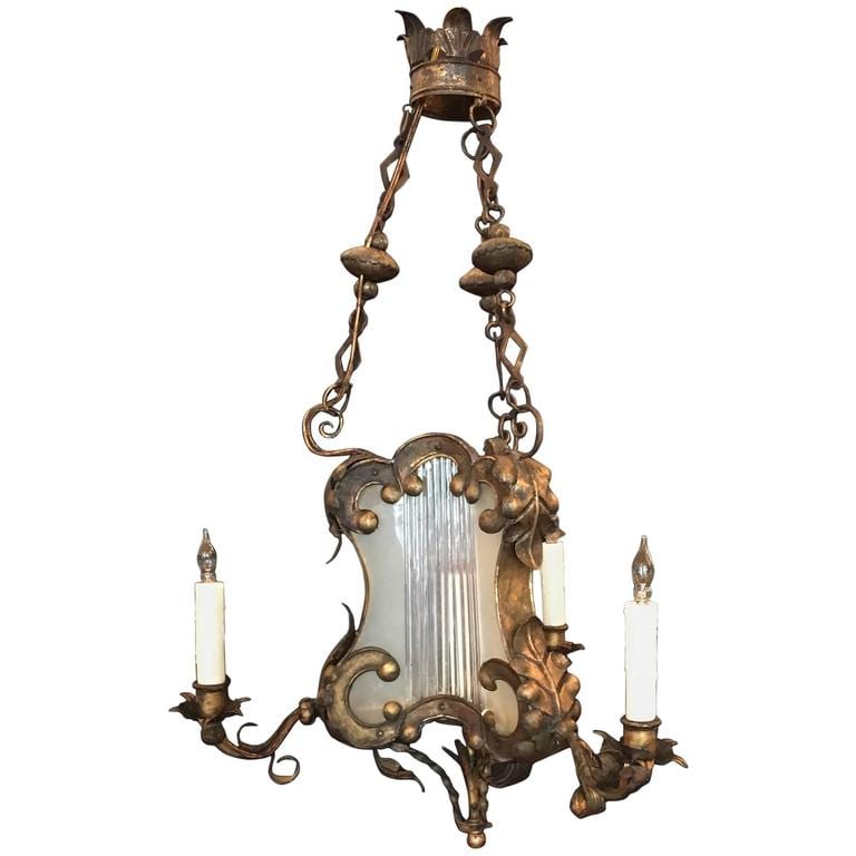 18th Century Venetian Baroque Gilt, Tole, and Glass Lantern Chandelier