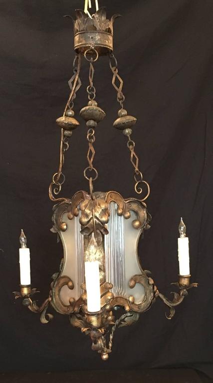 18th Century Venetian Baroque Gilt, Tole, and Glass Lantern Chandelier