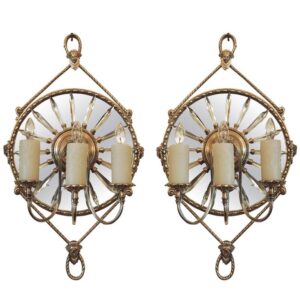 19th Century English Mirrored Bronze and Crystal Sconces by James Green 