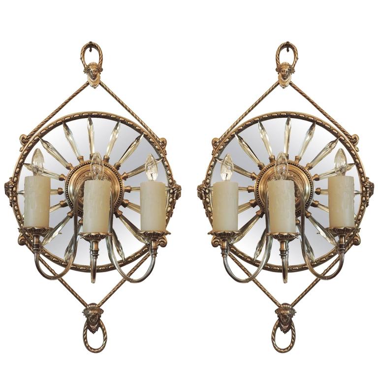 19th Century English Mirrored Bronze and Crystal Sconces by James Green