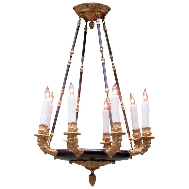 19th Century French Empire Patinated Brass and Zinc North Winds Chandelier