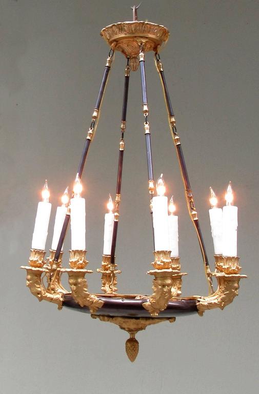 19th Century French Empire Patinated Brass and Zinc North Winds Chandelier