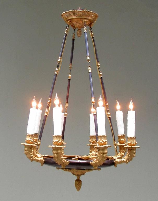 19th Century French Empire Patinated Brass and Zinc North Winds Chandelier