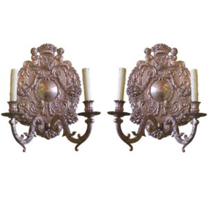 Set of Four 19th Century Baroque-Style Silver Plate Sconces 
