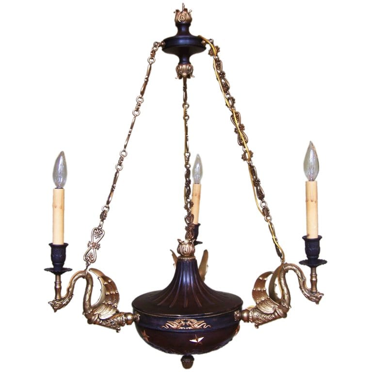 19th Century Empire Brass and Bronze Phoenix Chandelier