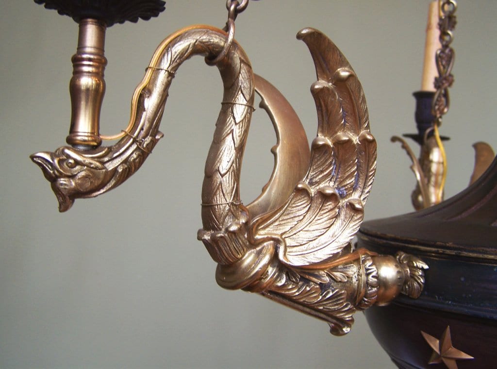 19th Century Empire Brass and Bronze Phoenix Chandelier