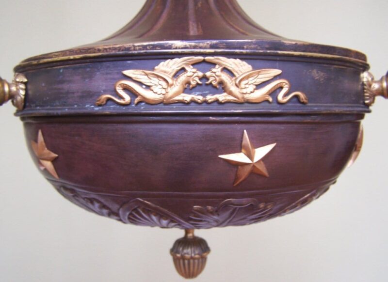 19th Century Empire Brass and Bronze Phoenix Chandelier