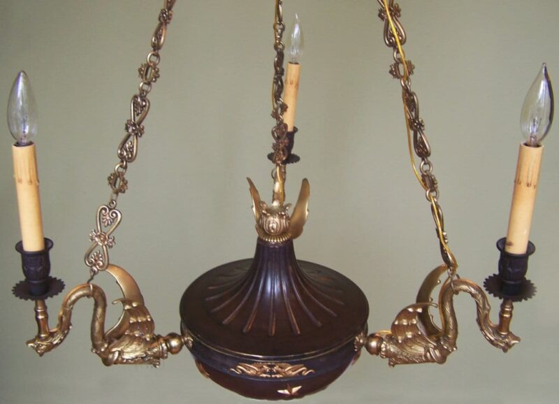 19th Century Empire Brass and Bronze Phoenix Chandelier