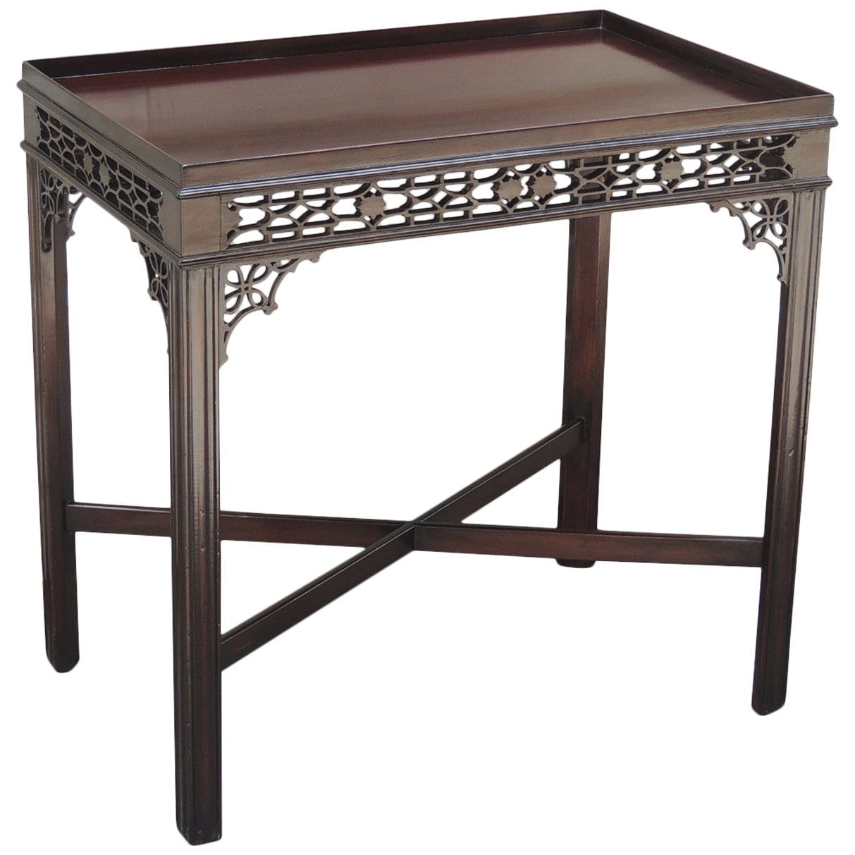 19th Century English Chinese Chippendale Style Mahogany Tea or Silver Table