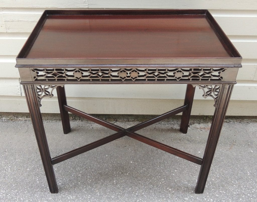 19th Century English Chinese Chippendale Style Mahogany Tea or Silver Table