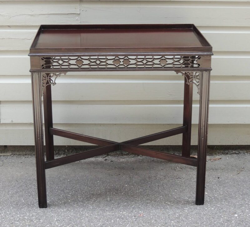 19th Century English Chinese Chippendale Style Mahogany Tea or Silver Table