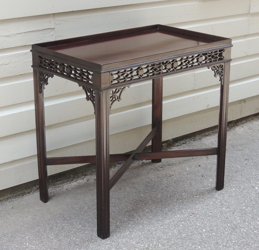 19th Century English Chinese Chippendale Style Mahogany Tea or Silver Table