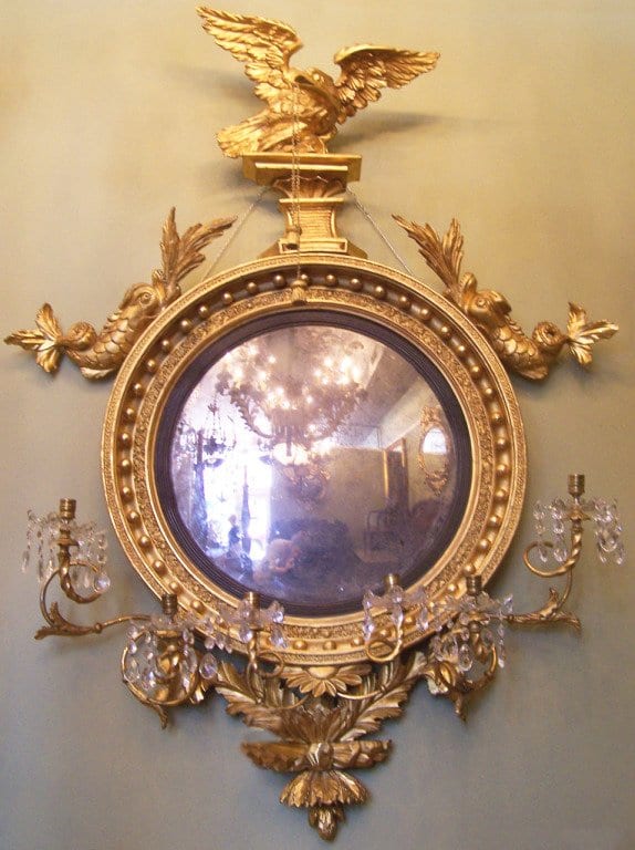 19th Century English Regency Convex Girandole Mirror with Eagle and Dolphin