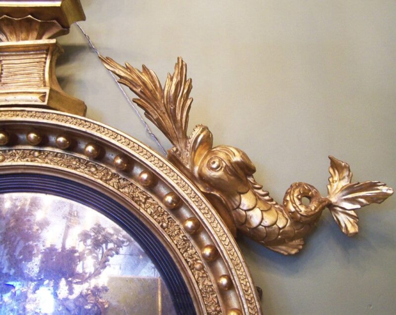 19th Century English Regency Convex Girandole Mirror with Eagle and Dolphin
