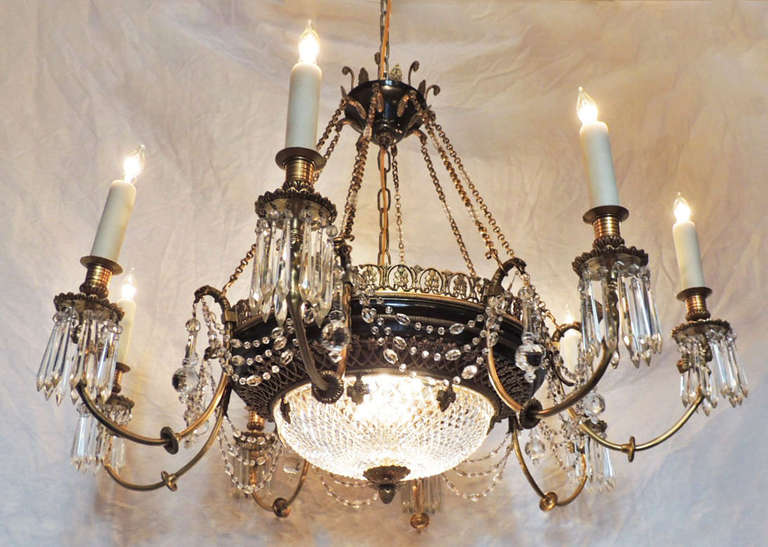 19th Century French Empire Bronze and Crystal Chandelier