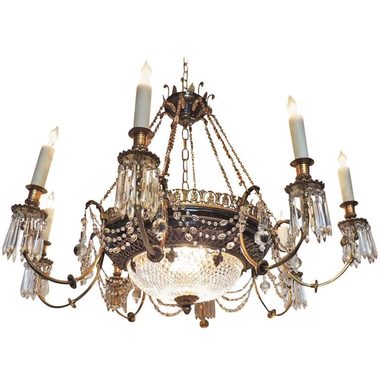 19th Century French Empire Bronze and Crystal Chandelier