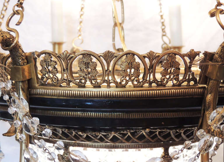 19th Century French Empire Bronze and Crystal Chandelier