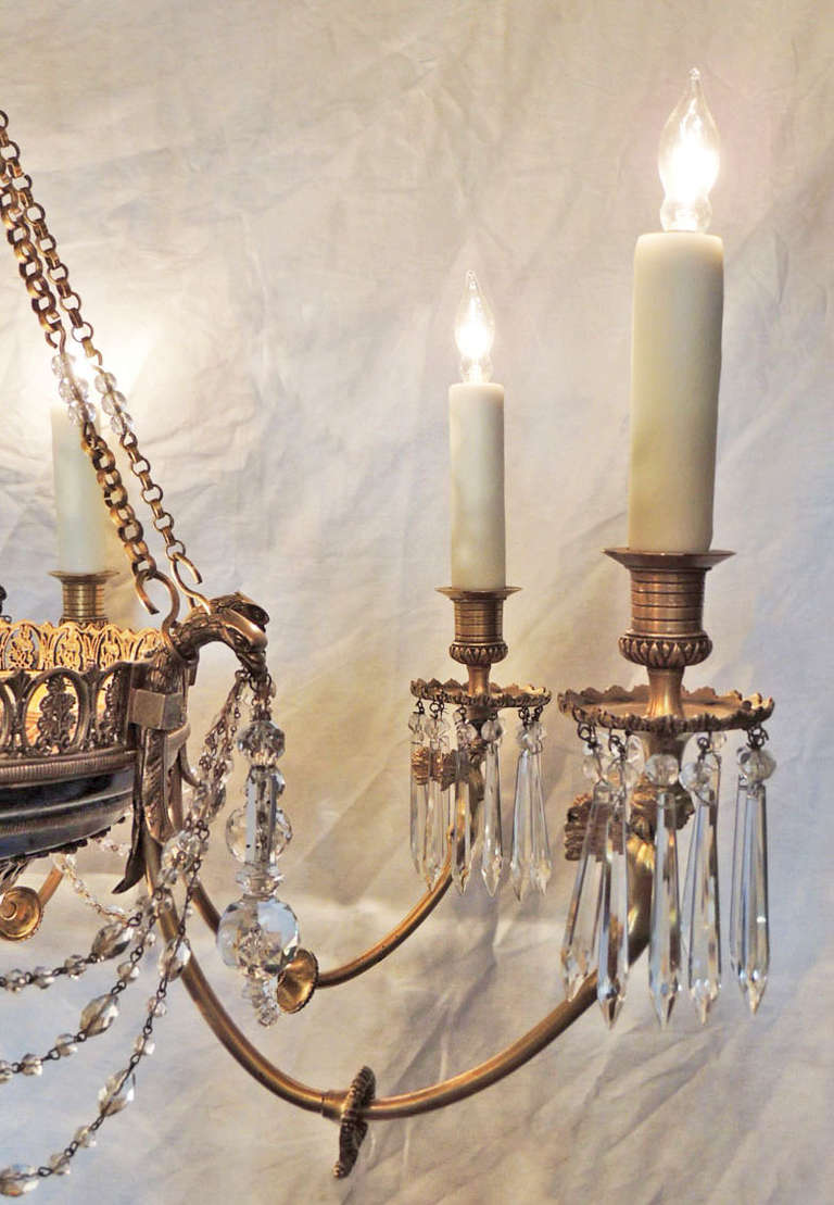 19th Century French Empire Bronze and Crystal Chandelier
