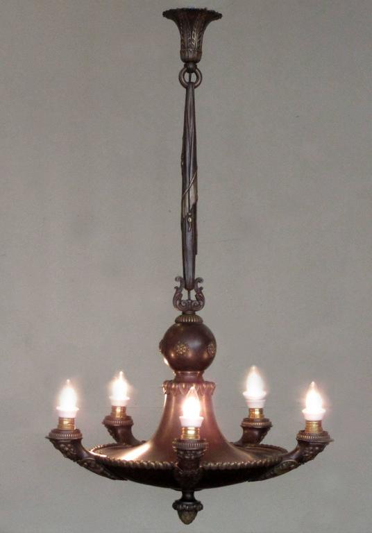 19th Century French Empire Patinated Bronze Chandelier with Neoclassical Motifs
