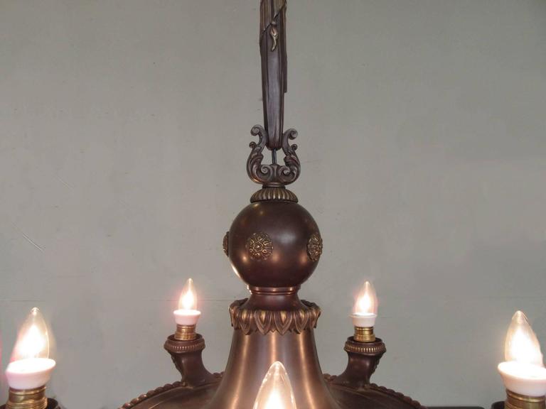 19th Century French Empire Patinated Bronze Chandelier with Neoclassical Motifs