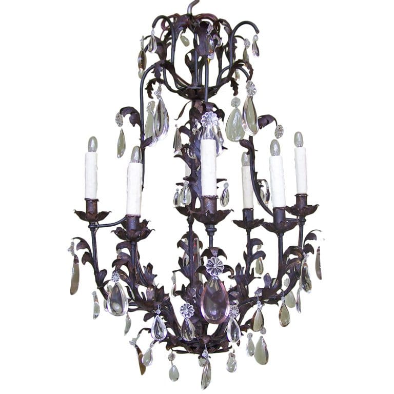 19th Century French Iron and Tole Birdcage Chandelier