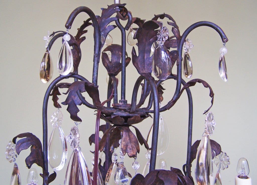 19th Century French Iron and Tole Birdcage Chandelier