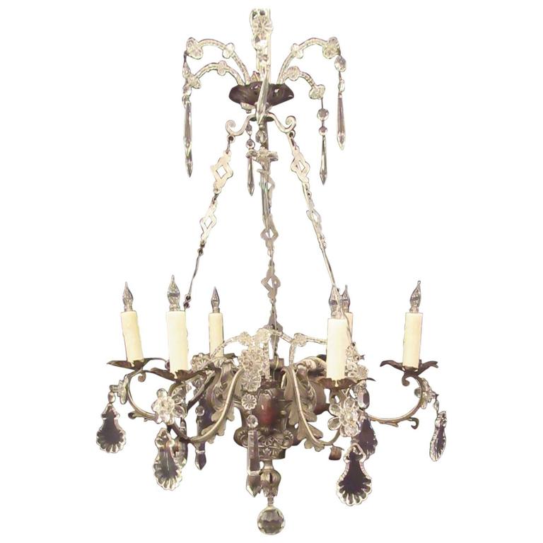 19th Century Italian Brass and Silver Plate with Crystal Chandelier