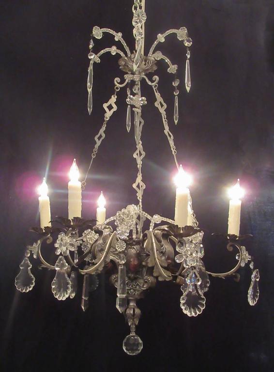 19th Century Italian Brass and Silver Plate with Crystal Chandelier