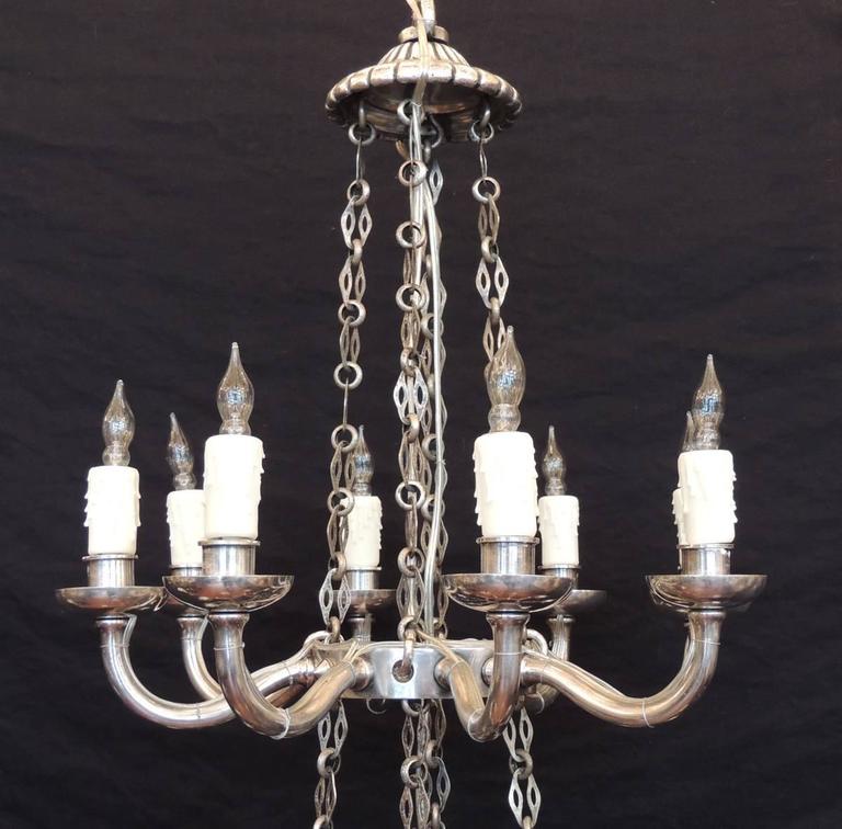 19th Century Neoclassical Silver Plated Bronze Two-Tiered Chandelier