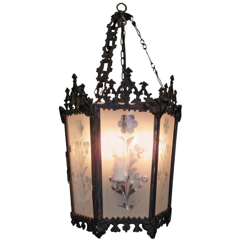 19th Century New Orleans Gothic Ebonized Brass Lantern