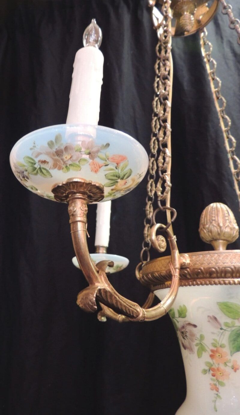 19th Century Russian Empire Opaline and Bronze Chandelier