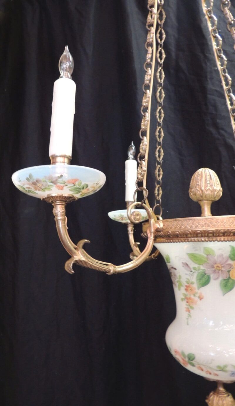19th Century Russian Empire Opaline and Bronze Chandelier
