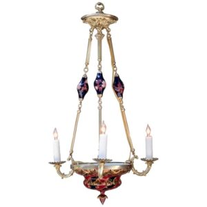 20th Century Bohemia Art Nouveau Majolica and Bronze Chandelier by J. Dressler
