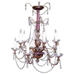 20th Century Italian Genoese Faux Painted Giltwood, Tole, and Crystal Chandelier 