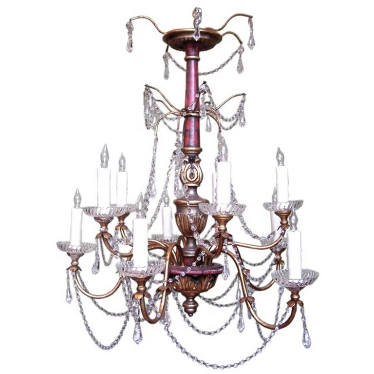 Antique Chandelier in Wood and Gilt Iron, 1700s for sale at Pamono