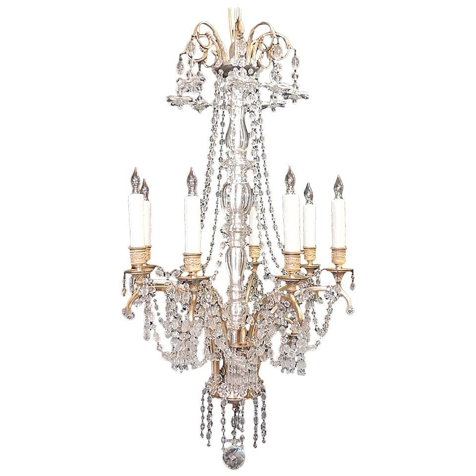 20th Century French Baccarat-Quality and Bronze Doré Chandelier