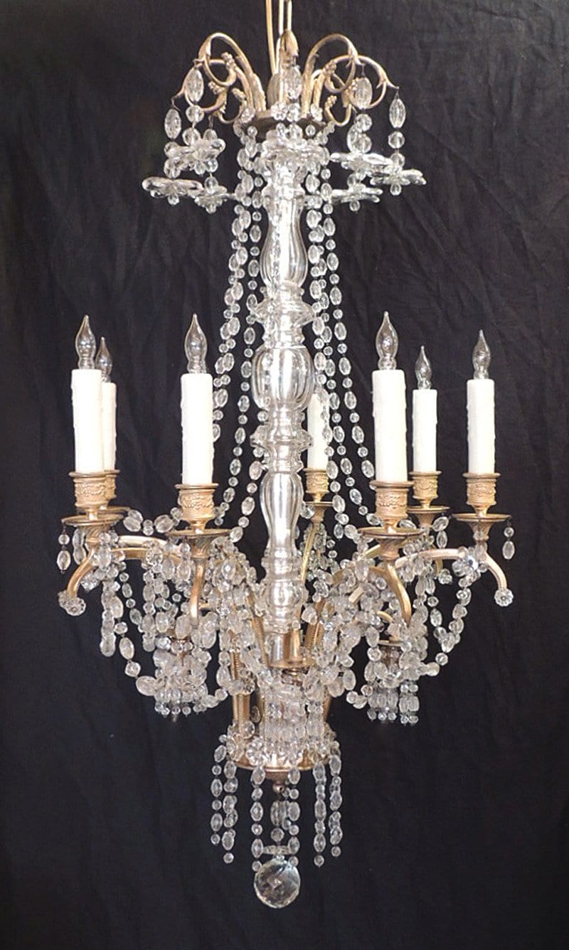 20th Century French Baccarat-Quality and Bronze Doré Chandelier