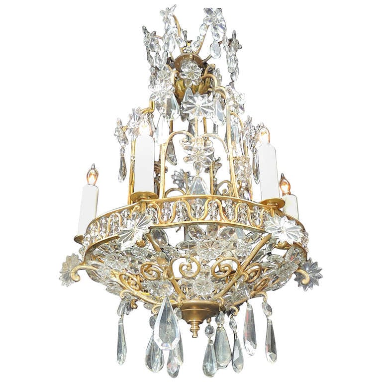 20th Century French Bronze Crystal Chandelier, attributed to Maison Bagues