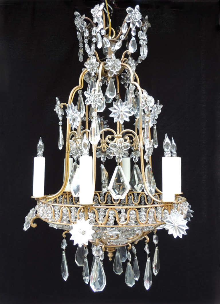 20th Century French Bronze Crystal Chandelier, attributed to Maison Bagues