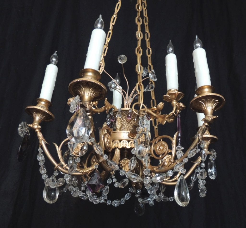 20th Century French Bronze Doré and Crystal Chandelier, attributed to M. Jensen