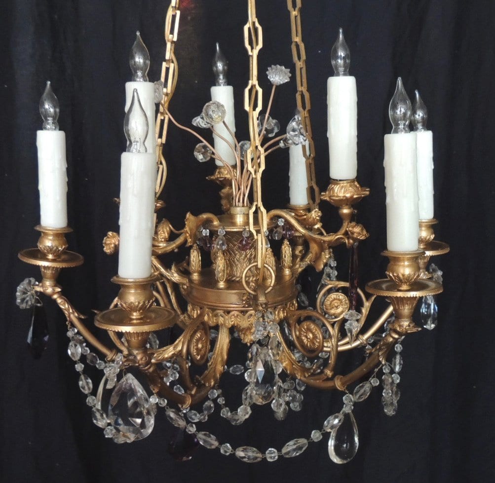 20th Century French Bronze Doré and Crystal Chandelier, attributed to M. Jensen