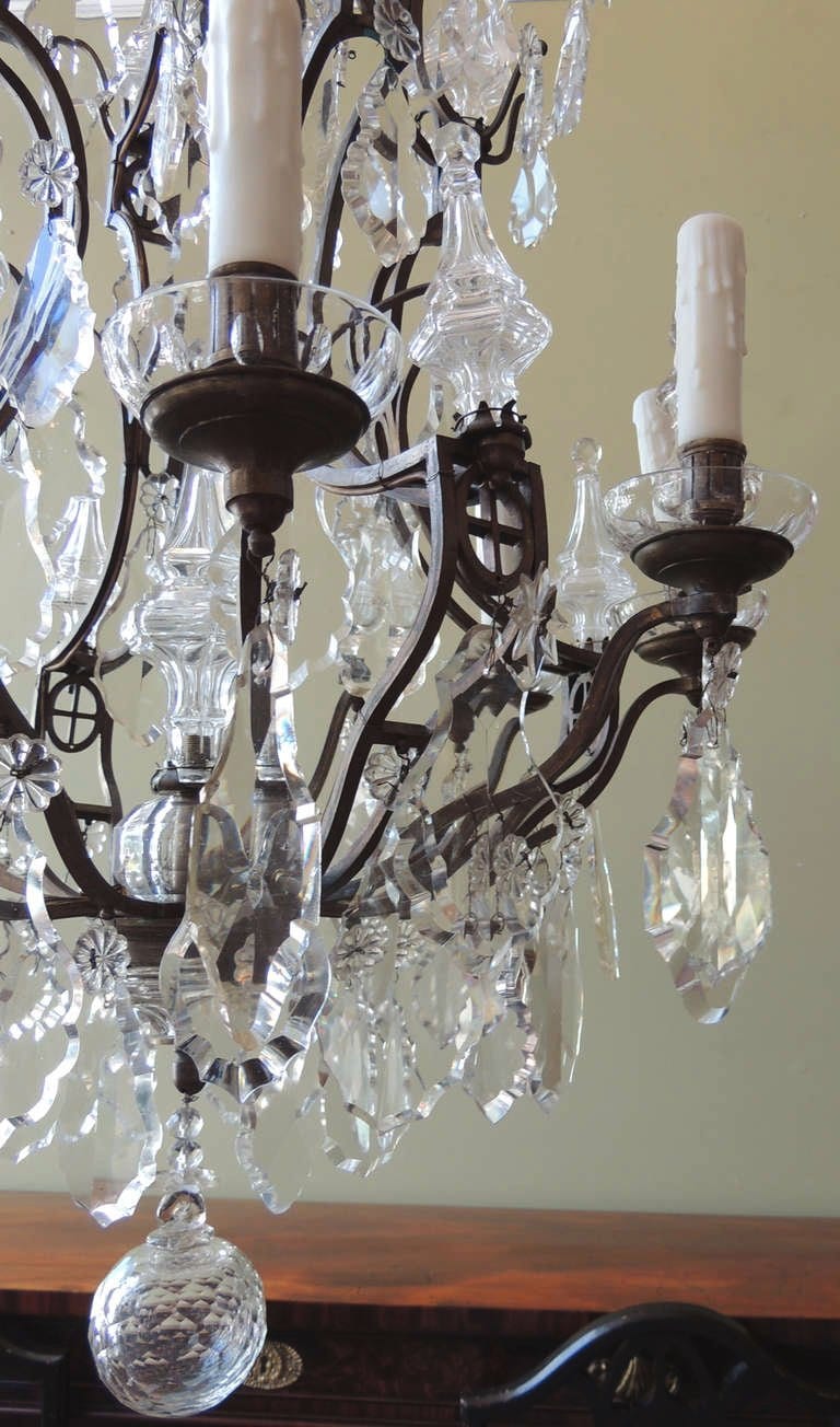 20th Century French Crystal and Bronze Chandelier