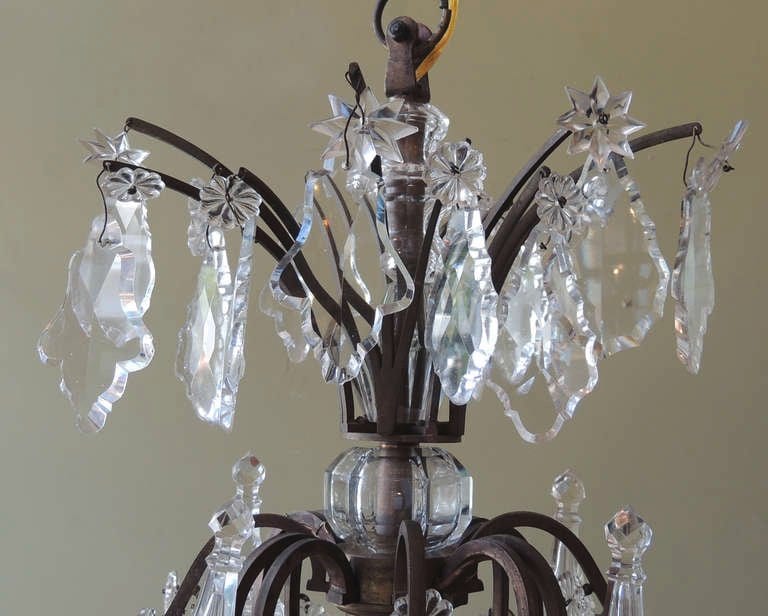 20th Century French Crystal and Bronze Chandelier