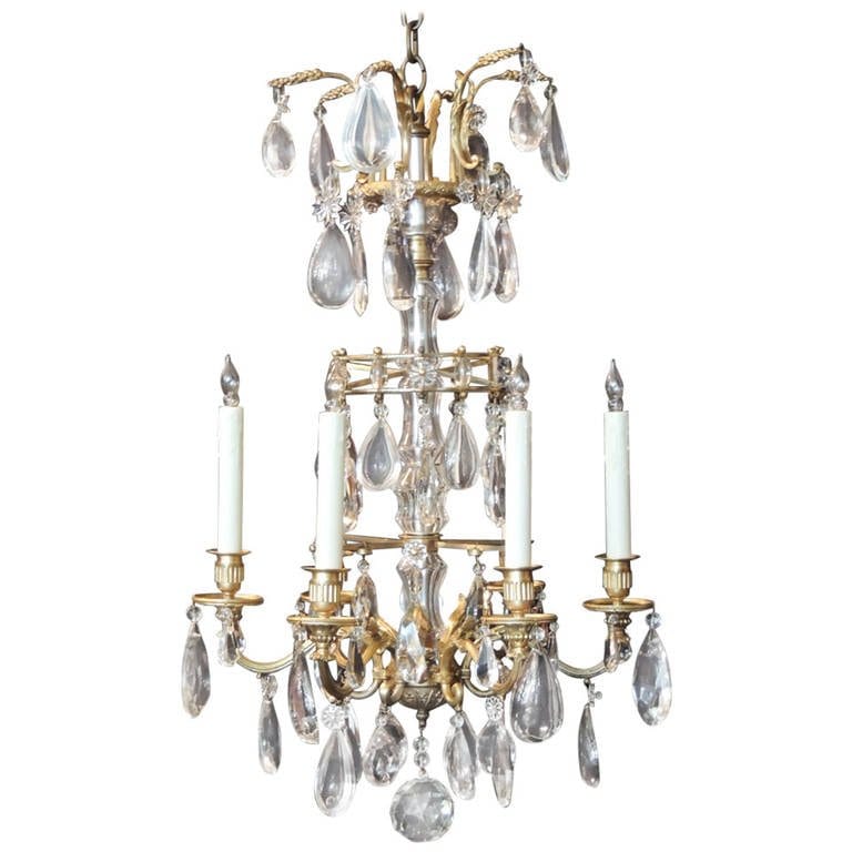 20th Century French Crystal and Bronze Chandelier, attributed to Maison Jansen