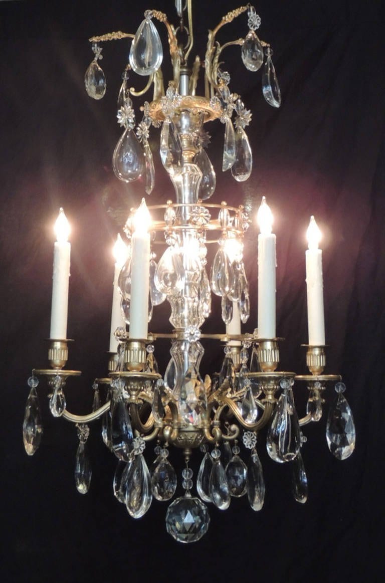 20th Century French Crystal and Bronze Chandelier, attributed to Maison Jansen