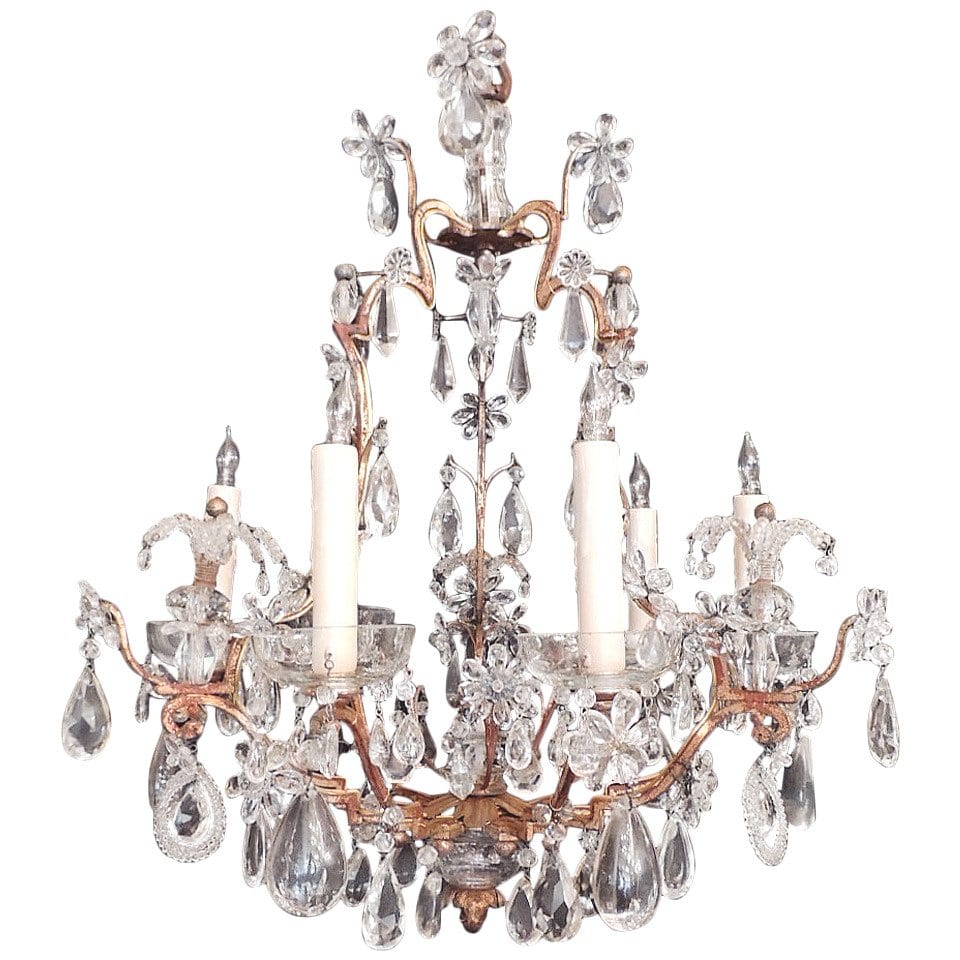 20th Century French Iron, Tole, and Crystal Chandelier, attributed to Bagues