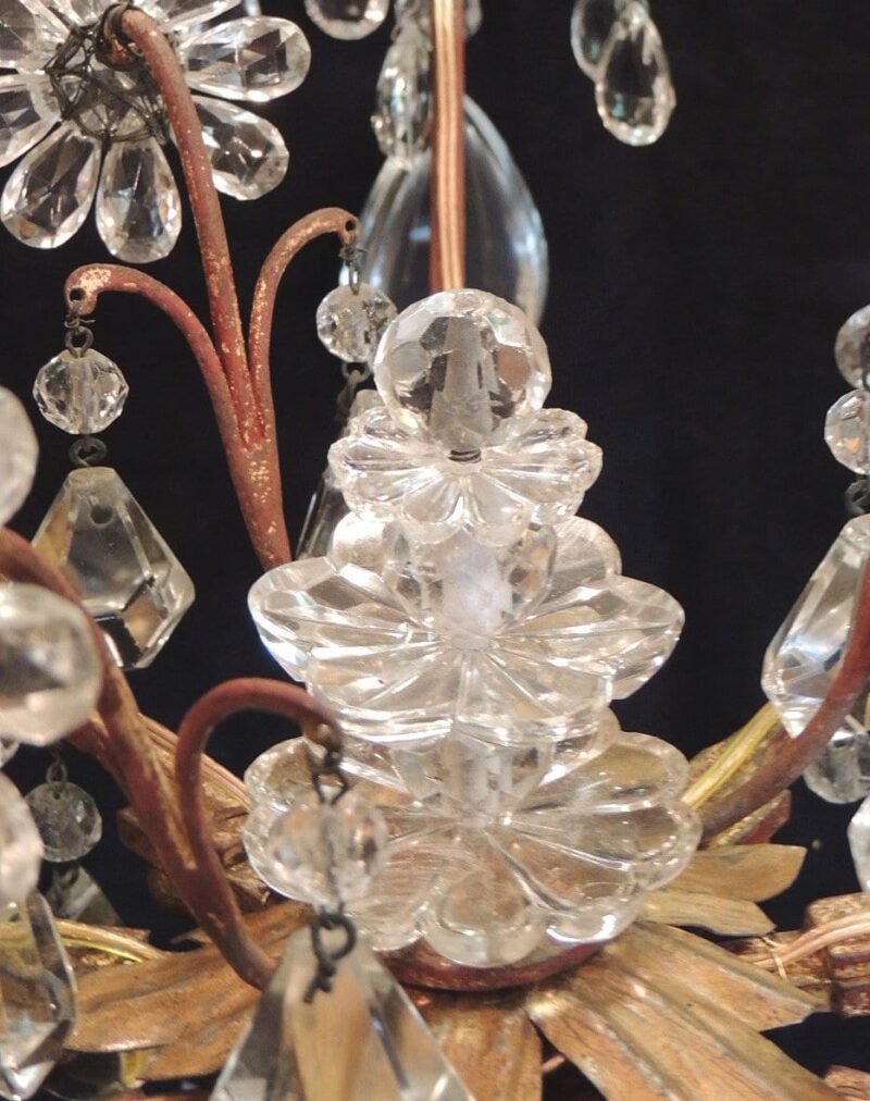 20th Century French Iron, Tole, and Crystal Chandelier, attributed to Bagues