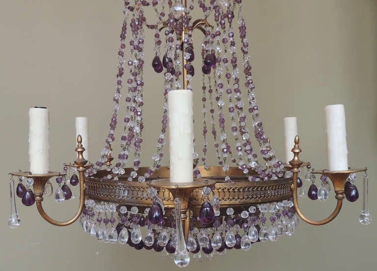 20th Century Italian Brass and Crystal Chandelier