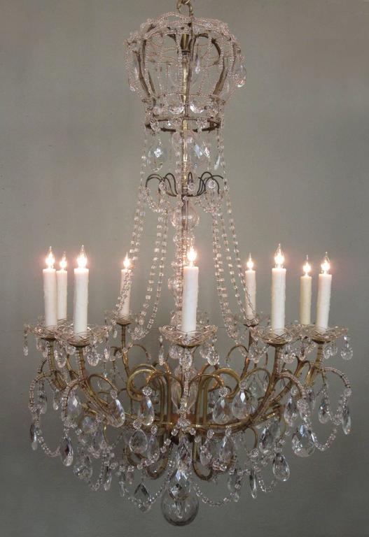 20th Century Italian Crystal and Brass Coronation Chandelier
